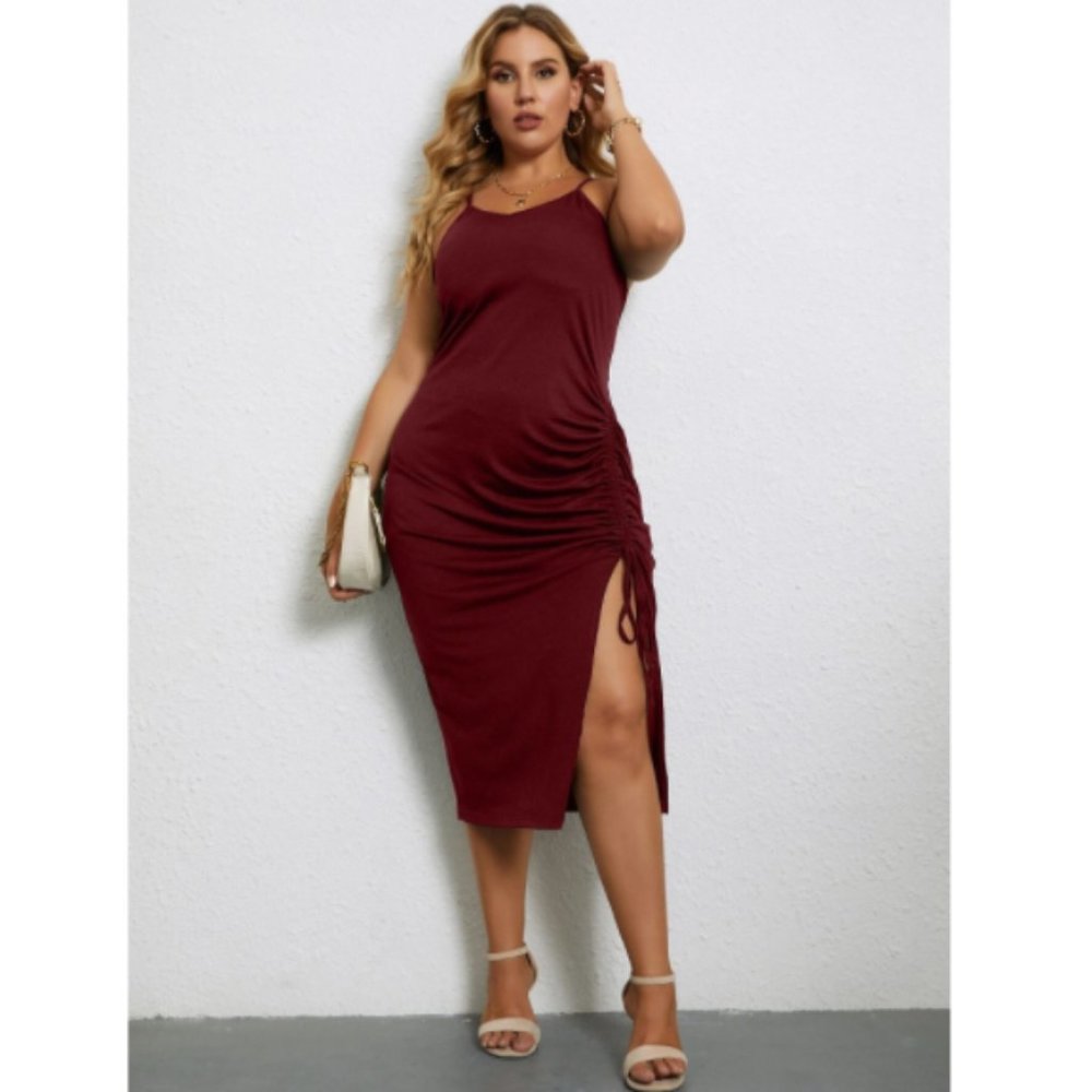 Plus Drawstring Front Split Thigh Cami Dress – Bu… - image 11